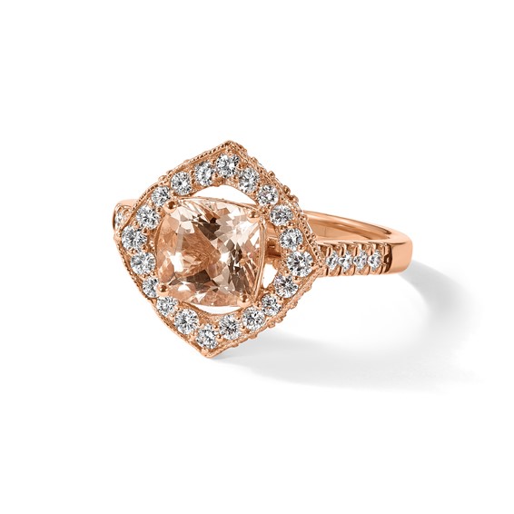 Blooming Bridal 14k Rose Gold Halo 7.00mm Cushion-cut Morganite and 3/4 carat Diamond Complete Engagement Ring