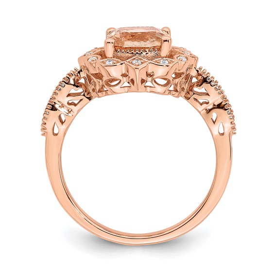 Blooming Bridal 14k Rose Gold Halo 7.00mm Cushion-cut Morganite and 1/15 carat Diamond Complete Engagement Ring