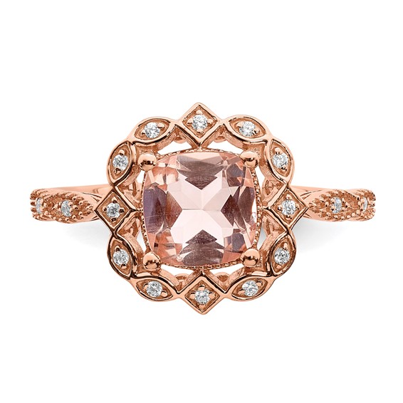 Blooming Bridal 14k Rose Gold Halo 7.00mm Cushion-cut Morganite and 1/15 carat Diamond Complete Engagement Ring