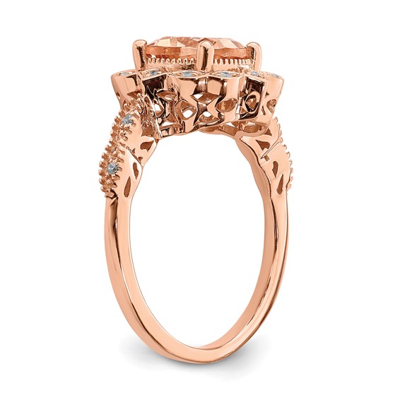 Blooming Bridal 14k Rose Gold Halo 7.00mm Cushion-cut Morganite and 1/15 carat Diamond Complete Engagement Ring