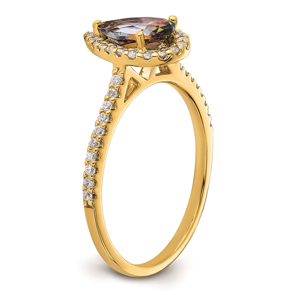 14k Yellow Gold Pear Mystic Fire Topaz and Diamond Halo Engagement Ring 14k Yellow Gold Pear Mystic Fire Topaz and Diamond Halo Engagement Ring