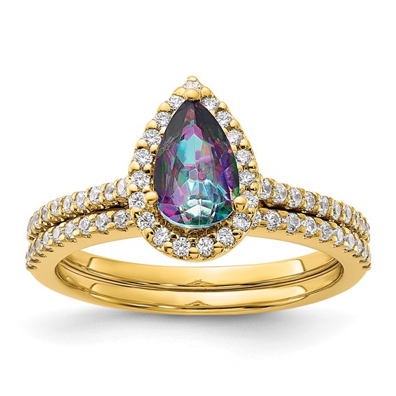 Blooming Bridal 14k Halo 8x5mm Pear-cut Mystic Fire Topaz and 1/4 carat Diamond Complete Engagement Ring
