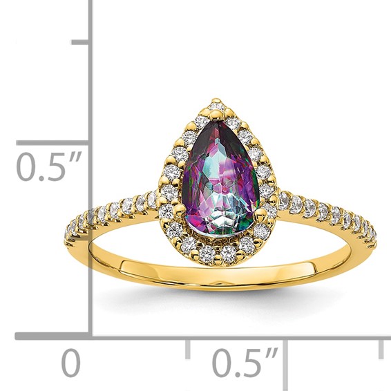 Blooming Bridal 14k Halo 8x5mm Pear-cut Mystic Fire Topaz and 1/4 carat Diamond Complete Engagement Ring