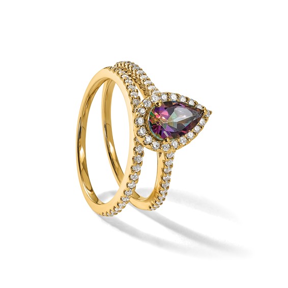 Blooming Bridal 14k Halo 8x5mm Pear-cut Mystic Fire Topaz and 1/4 carat Diamond Complete Engagement Ring