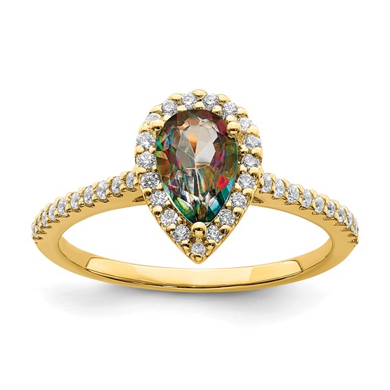 Blooming Bridal 14k Halo 8x5mm Pear-cut Mystic Fire Topaz and 1/4 carat Diamond Complete Engagement Ring