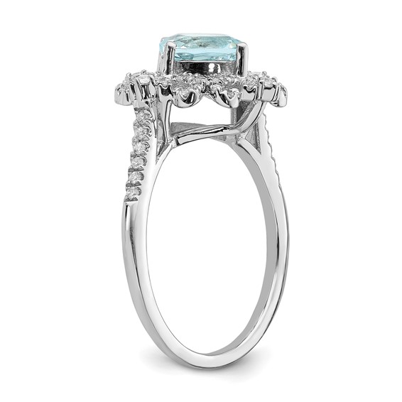 Blooming Bridal 14k White Gold Vintage 7.00mm Cushion-cut Aquamarine and 1/3 carat Diamond Complete Engagement Ring