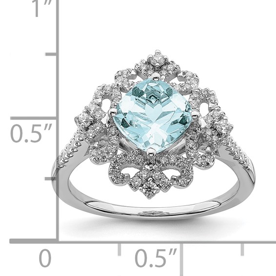 Blooming Bridal 14k White Gold Vintage 7.00mm Cushion-cut Aquamarine and 1/3 carat Diamond Complete Engagement Ring