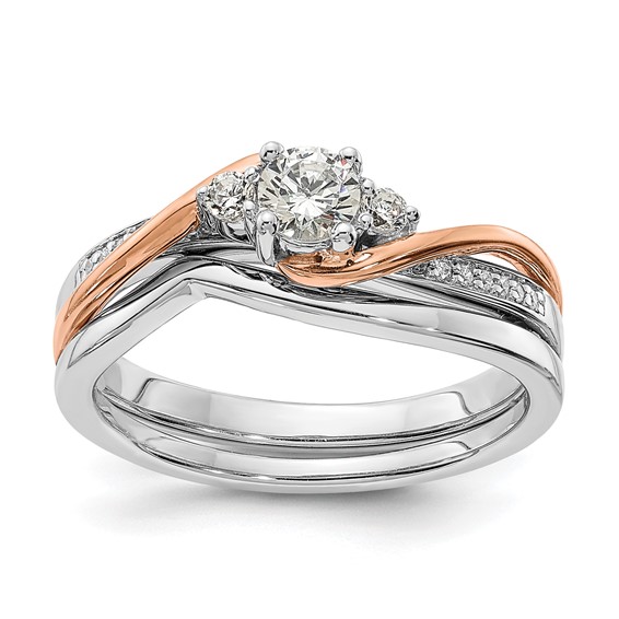 10k White and Rose Gold (Holds 1/4 carat (4.1mm) Round Center) 1/8 carat Diamond Semi-mount Engagement Ring