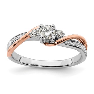 10k White and Rose Gold (Holds 1/4 carat (4.1mm) Round Center) 1/8 carat Diamond Semi-mount Engagement Ring