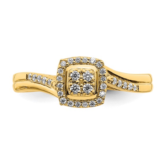 10k Yellow Gold Square Halo Cluster 1/6 carat Diamond Complete Engagement Ring