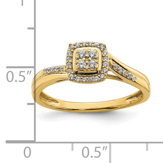 10k Yellow Gold Square Halo Cluster 1/6 carat Diamond Complete Engagement Ring