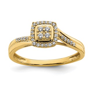 10k Yellow Gold Square Halo Cluster 1/6 carat Diamond Complete Engagement Ring