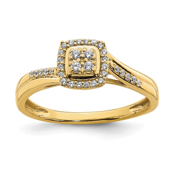 10k Yellow Gold Square Halo Cluster 1/6 carat Diamond Complete Engagement Ring