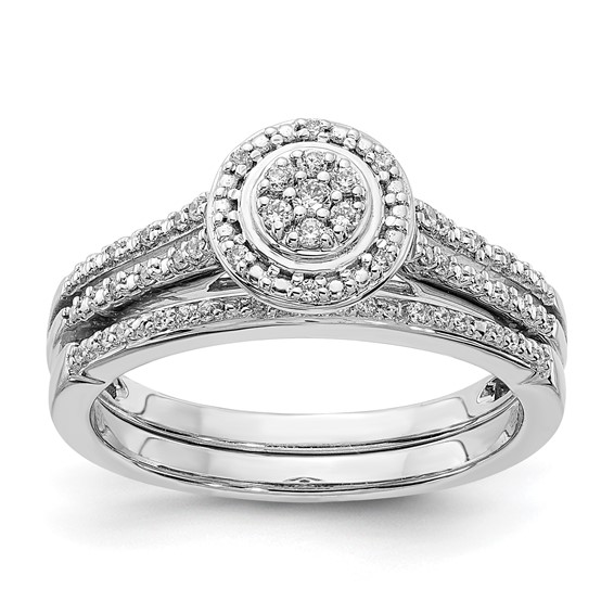 10k White Gold Halo Cluster 1/6 carat Diamond Complete Engagement Ring
