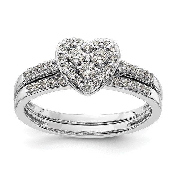 10k White Gold Heart Halo Cluster 1/4 carat Diamond Complete Engagement Ring