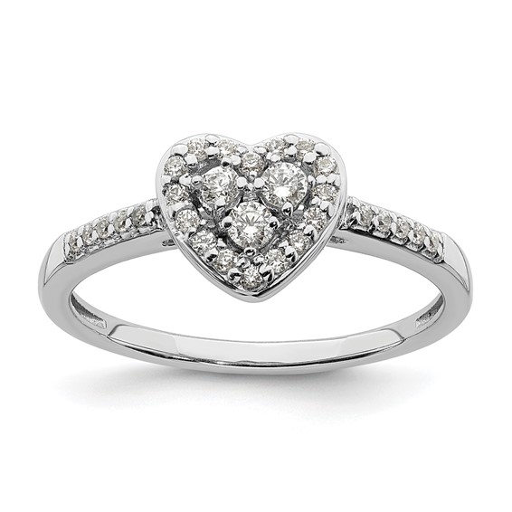 10k White Gold Heart Halo Cluster 1/4 carat Diamond Complete Engagement Ring