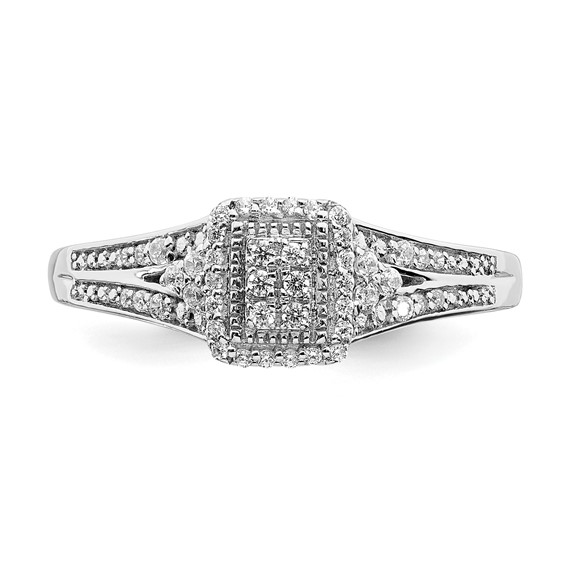 10k White Gold Rectangular Halo Cluster 1/5 carat Diamond Complete Engagement Ring