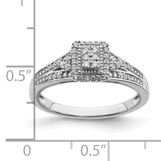 10k White Gold Rectangular Halo Cluster 1/5 carat Diamond Complete Engagement Ring