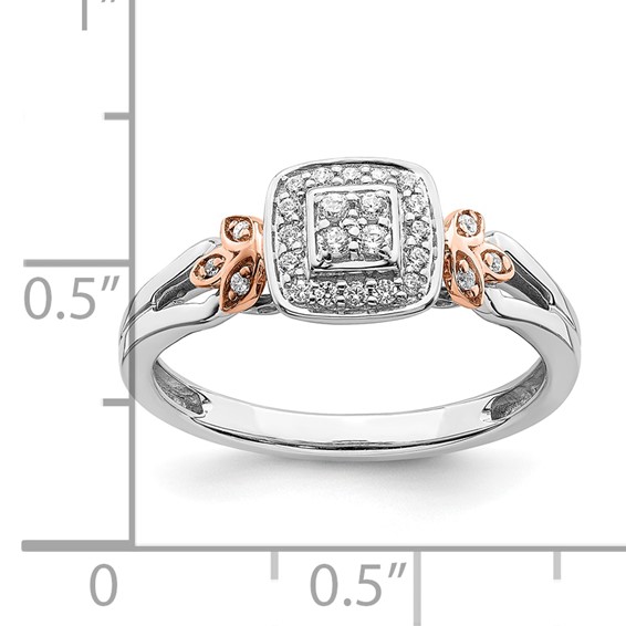 10k White and Rose Gold Square Halo Cluster 1/6 carat Diamond Complete Engagement Ring