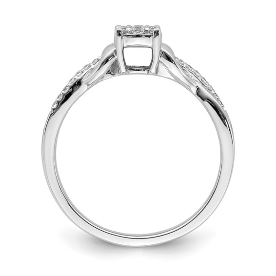 10k White Gold Cluster with 2 Hearts 1/6 carat Diamond Complete Engagement Ring