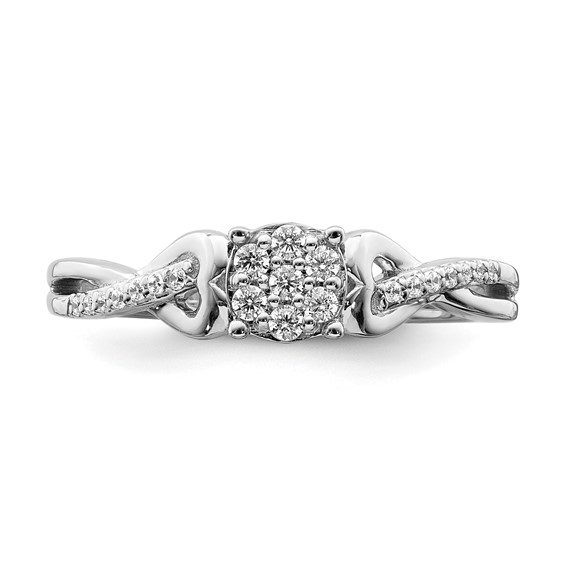 10k White Gold Cluster with 2 Hearts 1/6 carat Diamond Complete Engagement Ring