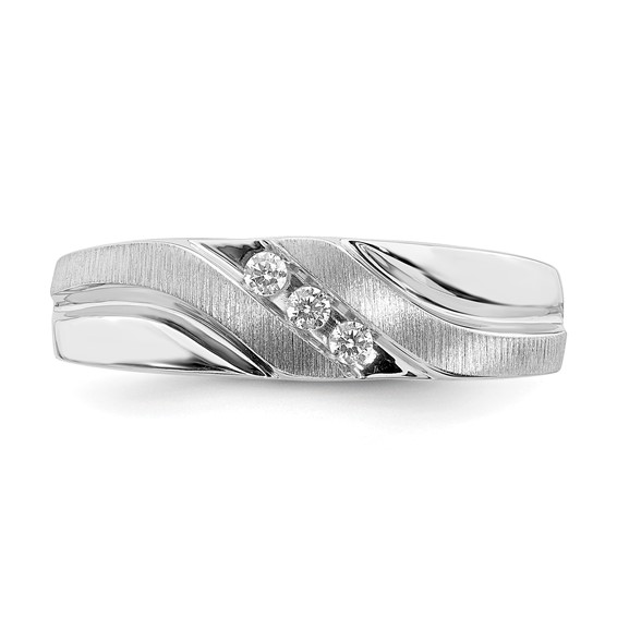 14k White Gold 3-Stone 1/10 carat Diamond Complete Men's Ring
