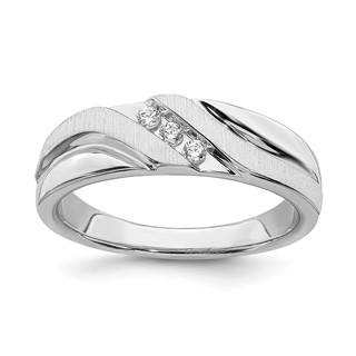 14k White Gold 3-Stone 1/10 carat Diamond Complete Men's Ring