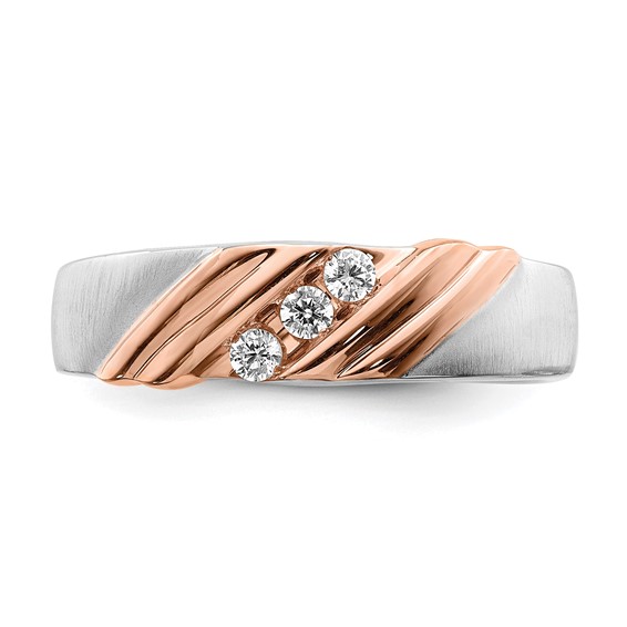 IBGoodman 14k Two-tone Rose and White Gold 1/6 carat Lab Grown Diamond VS/SI+ G+ Three Stone Complete Men's Ring