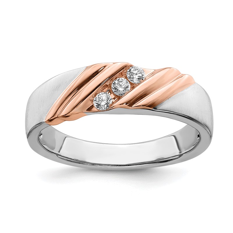 IBGoodman 14k Two-tone Rose and White Gold 1/6 carat Lab Grown Diamond VS/SI+ G+ Three Stone Complete Men's Ring