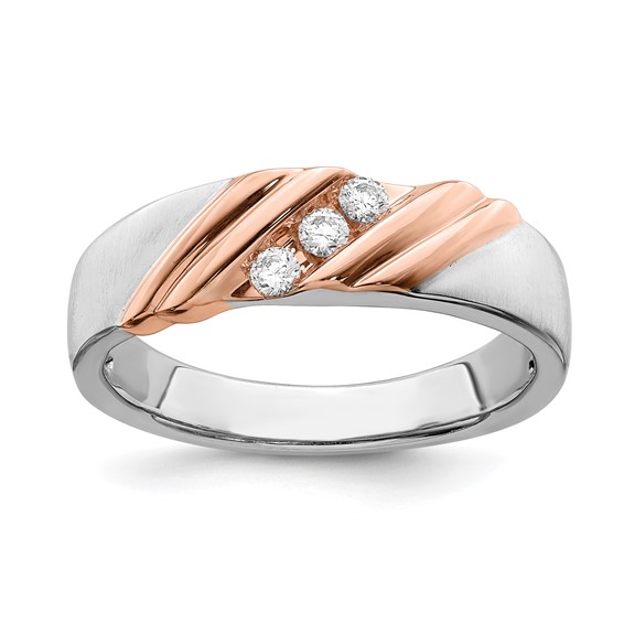 14k White and Rose Gold 3-Stone 1/6 carat Diamond Complete Men's Band