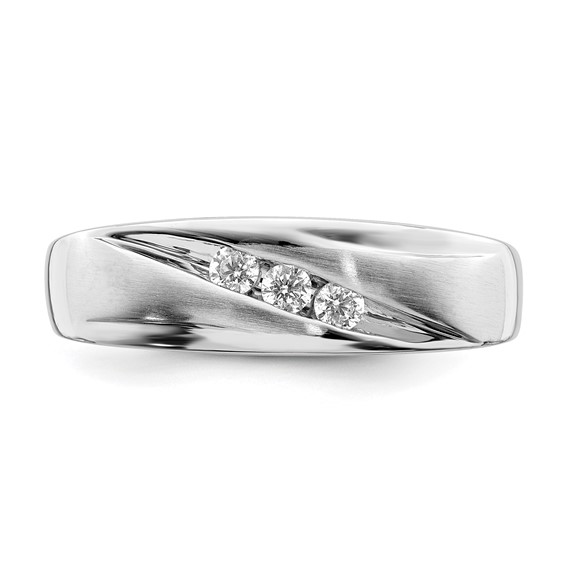 14k White Gold 3-Stone 1/5 carat Diamond Complete Men's  Band