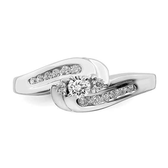 14k White Gold By-Pass Peg Set 1/3 carat Diamond Semi-mount Engagement Ring