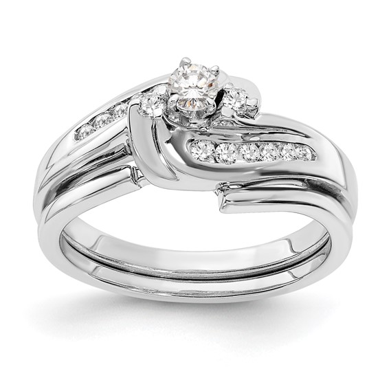 14k White Gold By-Pass Peg Set 1/3 carat Diamond Semi-mount Engagement Ring