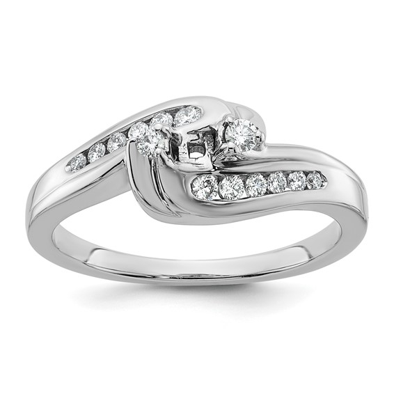 14k White Gold By-Pass Peg Set 1/3 carat Diamond Semi-mount Engagement Ring