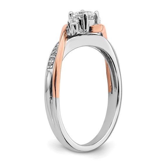 14k White and Rose Gold By-Pass (Holds 1/4 carat (4.00mm) Round Center) 1/8 carat Diamond Semi-mount Engagement Ring