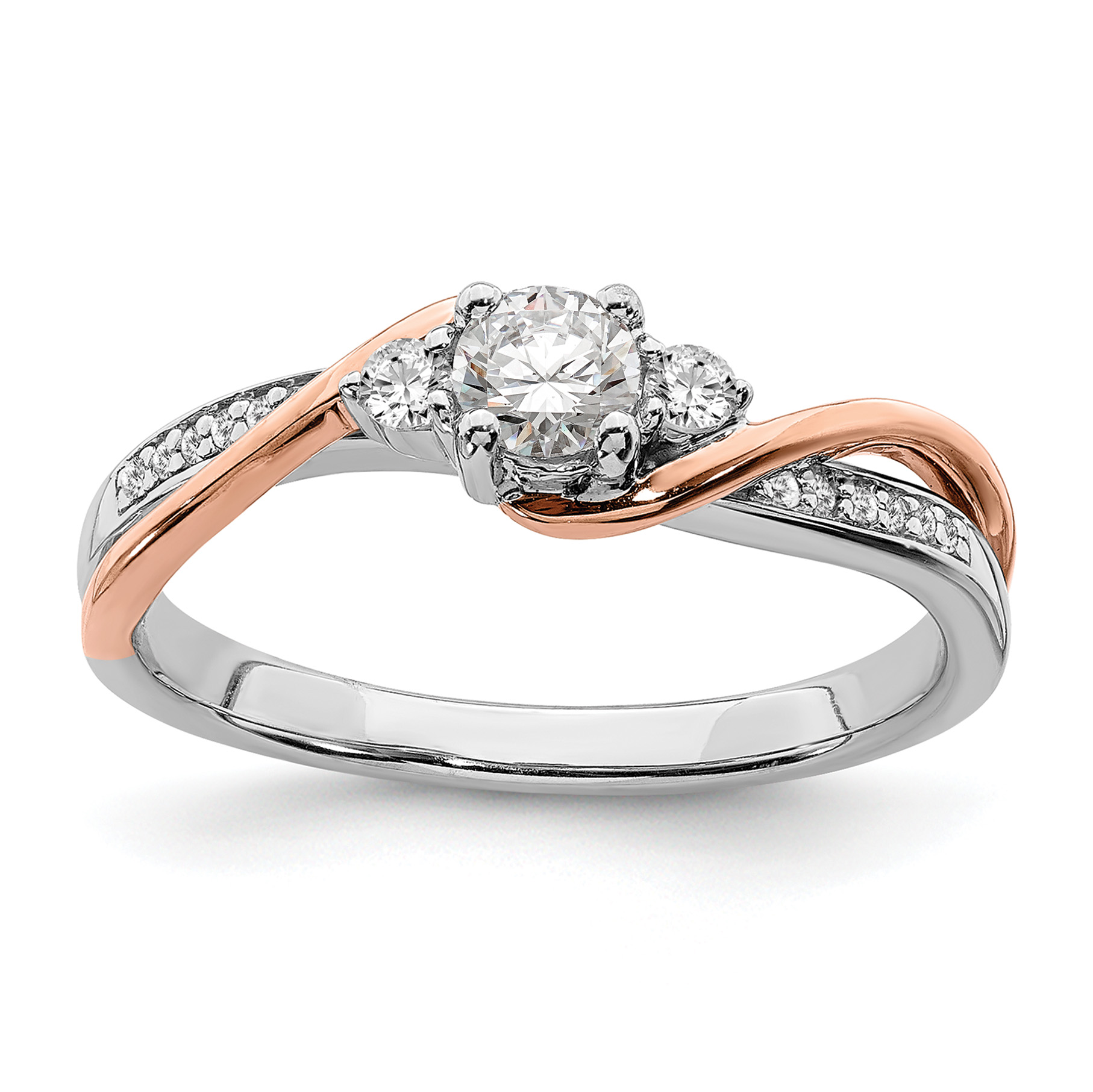 14k Two-tone Rose and White Gold 3/8 carat Lab Grown Diamond VS/SI+ G+ Round Complete Bypass Engagement Ring (RM6423E-025-CWRLG)