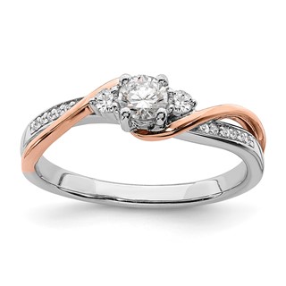 14k White and Rose Gold By-Pass (Holds 1/4 carat (4.00mm) Round Center) 1/8 carat Diamond Semi-mount Engagement Ring