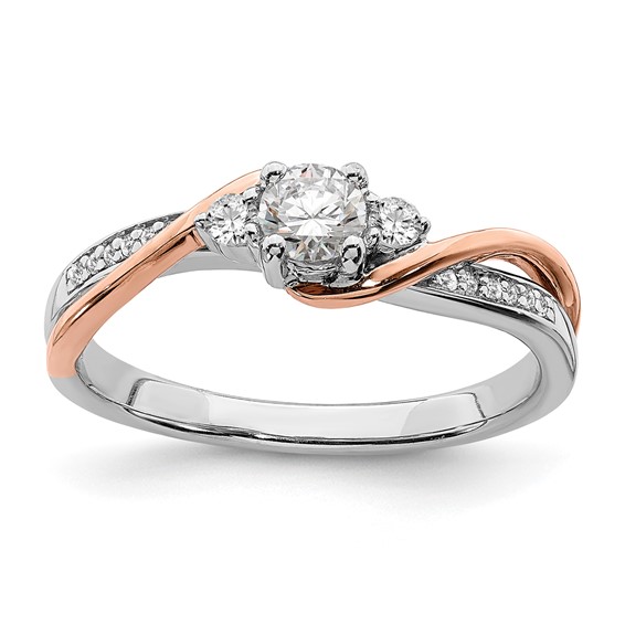 14k White and Rose Gold By-Pass (Holds 1/4 carat (4.00mm) Round Center) 1/8 carat Diamond Semi-mount Engagement Ring