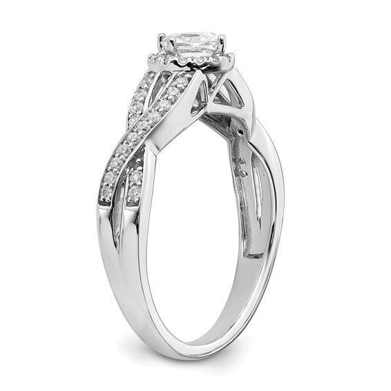 14k White Gold Criss-Cross Halo (Holds 1/3 carat (3.9mm) Princess Center) 1/4 carat Diamond Semi-mount Engagement Ring