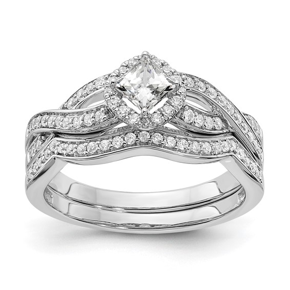 14k White Gold Criss-Cross Halo (Holds 1/3 carat (3.9mm) Princess Center) 1/4 carat Diamond Semi-mount Engagement Ring