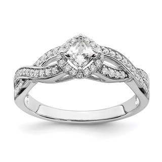14k White Gold Criss-Cross Halo (Holds 1/3 carat (3.9mm) Princess Center) 1/4 carat Diamond Semi-mount Engagement Ring
