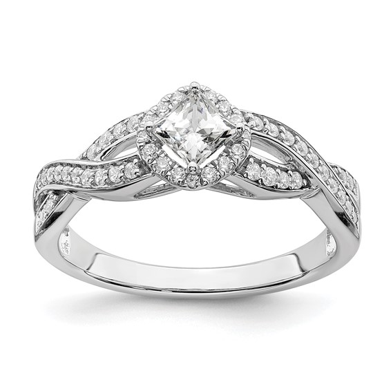 14k White Gold Criss-Cross Halo (Holds 1/3 carat (3.9mm) Princess Center) 1/4 carat Diamond Semi-mount Engagement Ring