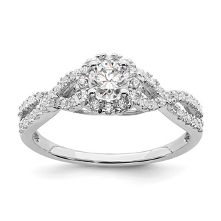 14k White Gold Halo Plus (Holds 1/3 carat (4.5mm Round Center) 1/4 carat Diamond Semi-Mount Engagement Ring