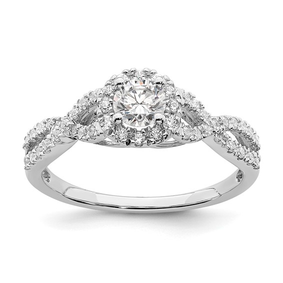 14k White Gold Halo Plus (Holds 1/3 carat (4.5mm Round Center) 1/4 carat Diamond Semi-Mount Engagement Ring
