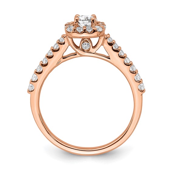 14k Rose Gold 3/4 carat Lab Grown Diamond VS/SI+ G+ Complete Round Halo Engagement Ring