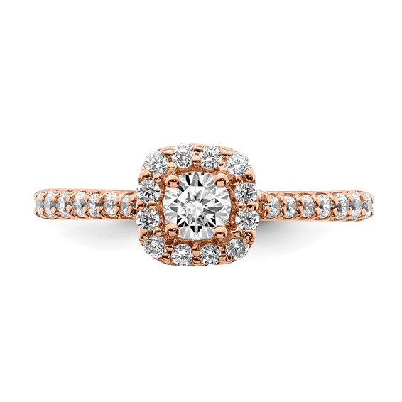 14k Rose Gold 3/4 carat Lab Grown Diamond VS/SI+ G+ Complete Round Halo Engagement Ring