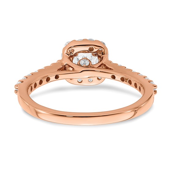 14k Rose Gold 3/4 carat Lab Grown Diamond VS/SI+ G+ Complete Round Halo Engagement Ring