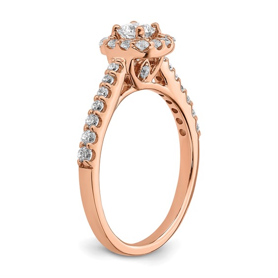14k Rose Gold 3/4 carat Lab Grown Diamond VS/SI+ G+ Complete Round Halo Engagement Ring