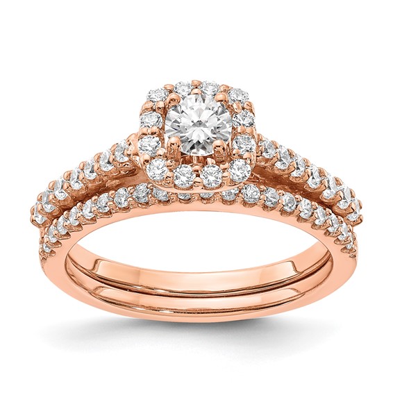 14k Rose Gold 3/4 carat Lab Grown Diamond VS/SI+ G+ Complete Round Halo Engagement Ring