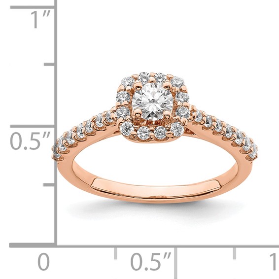 14k Rose Gold 3/4 carat Lab Grown Diamond VS/SI+ G+ Complete Round Halo Engagement Ring